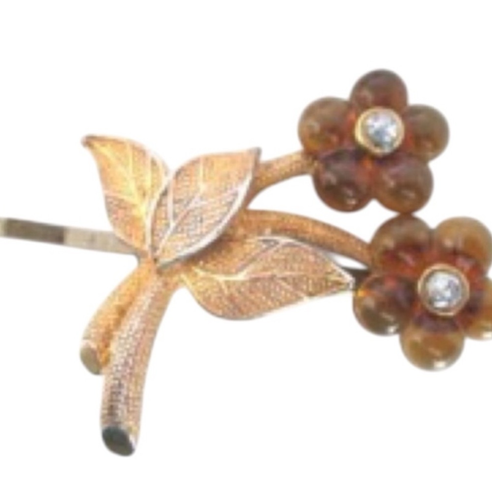 Floral Brown Gold Hair Accessory Vintage Jewelry Repurposed Statement Hair Clip